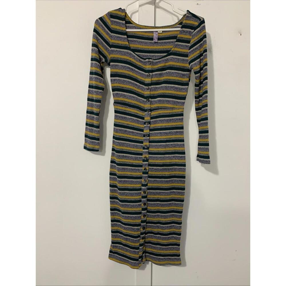 Alya Womens Dress XSmall Sweater Pencil Dress Button Striped Scoop Neck Knit‎